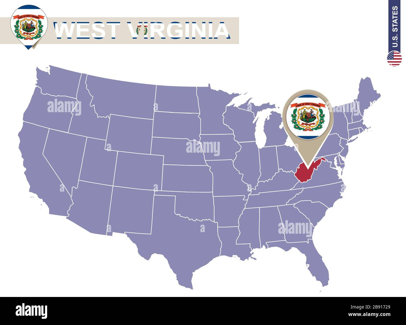 West Virginia State On Usa Map. Flagge Und Karte Von West Virginia with Map of USA Showing West Virginia