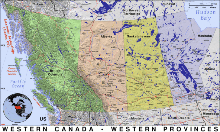 Map of Western USA and Canada