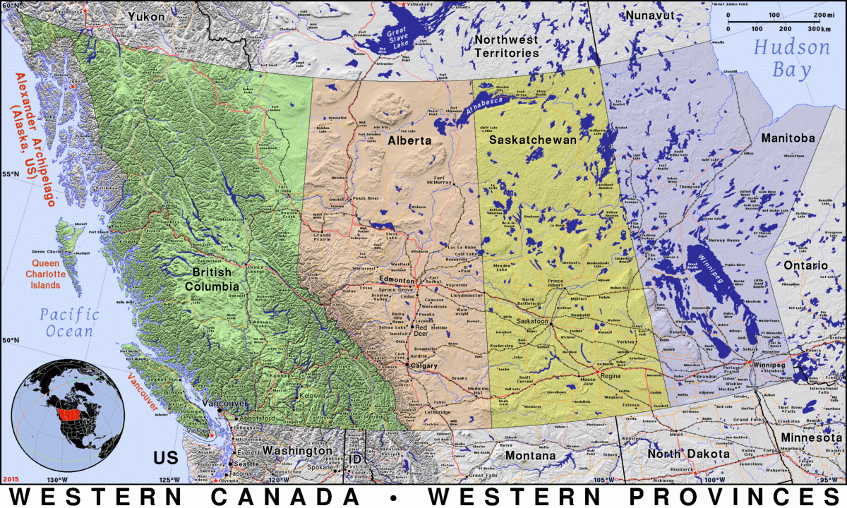 Western Canada · Public Domain Mapspat, The Free, Open Source with Map of Western USA and Canada