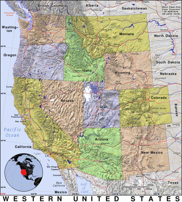 Map of West Canada and USA