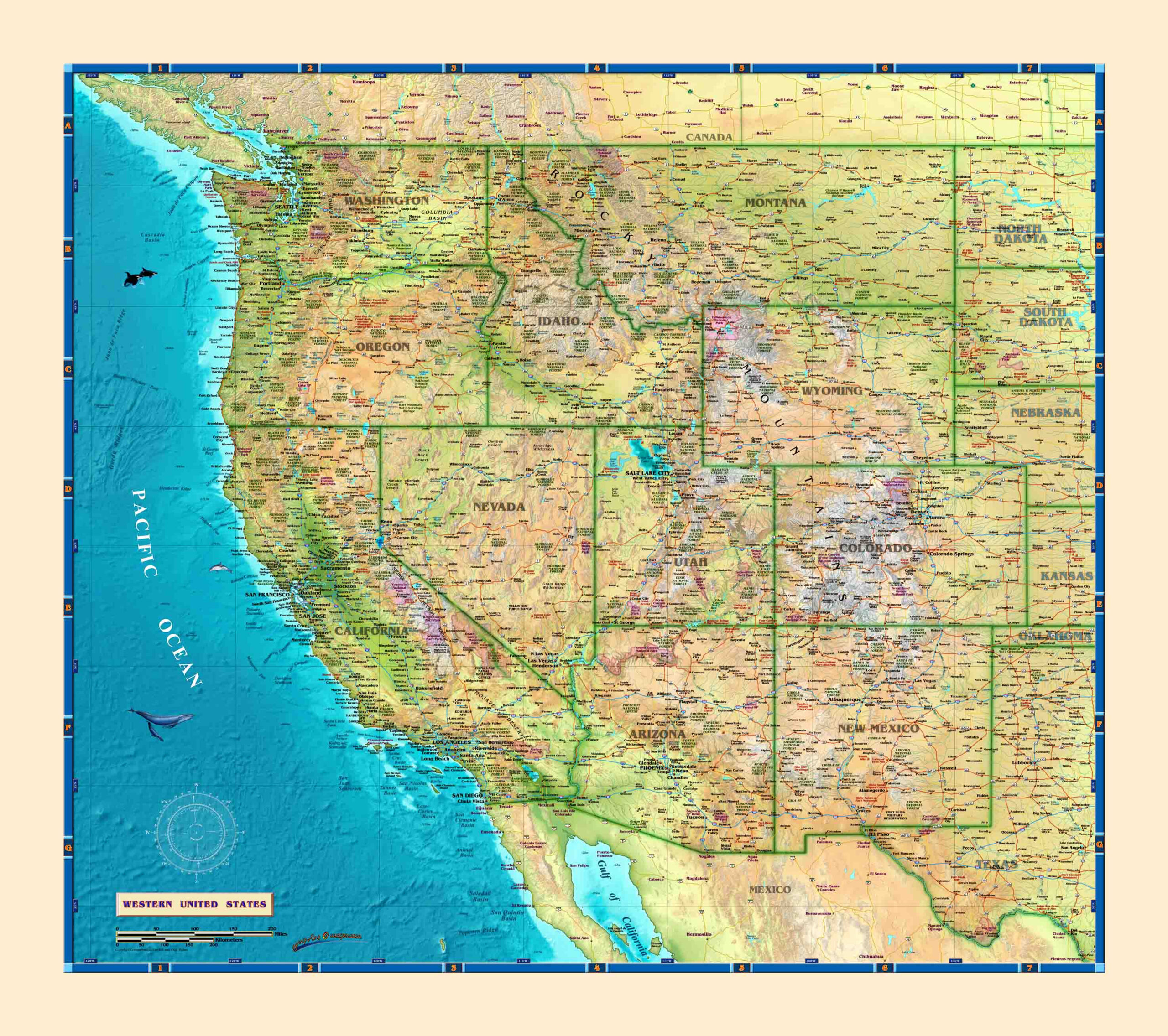 Western United States Wall Mapcompart - The Map Shop throughout Map Of Western Usa With States And Cities