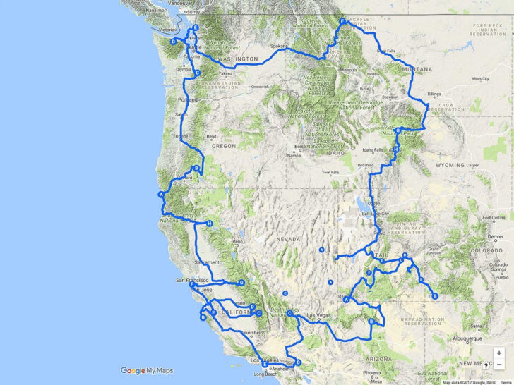 Road Trip Map of Western USA
