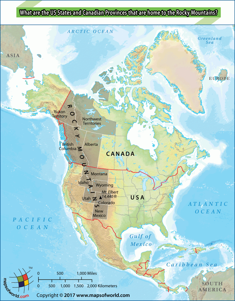 What Are The Us States And Canadian Provinces That Are Home To The within Map of USA Showing Rocky Mountains