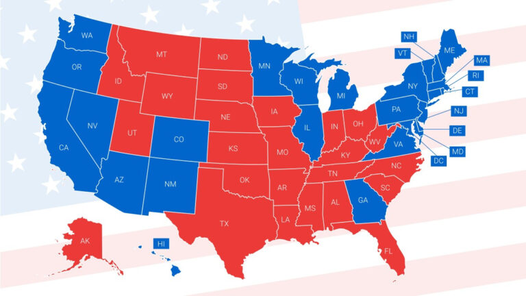 Red Political Map Red and Blue Political Map of USA