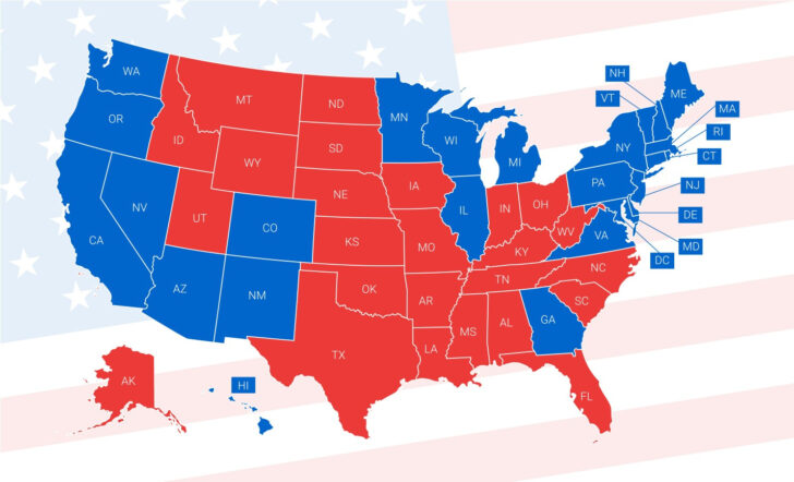 Political Map of USA Red and Blue States