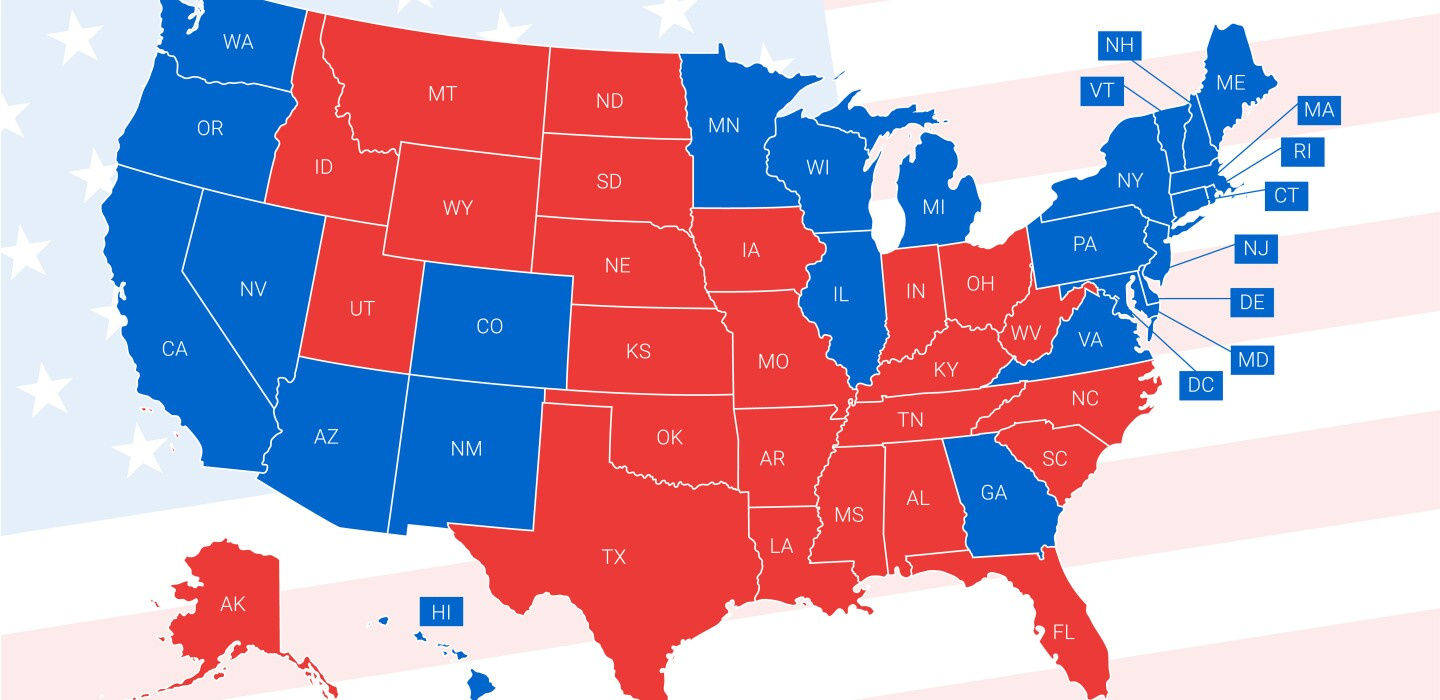 What Painted Us So Indelibly Red And Blue? with USA Map of Red and Blue States