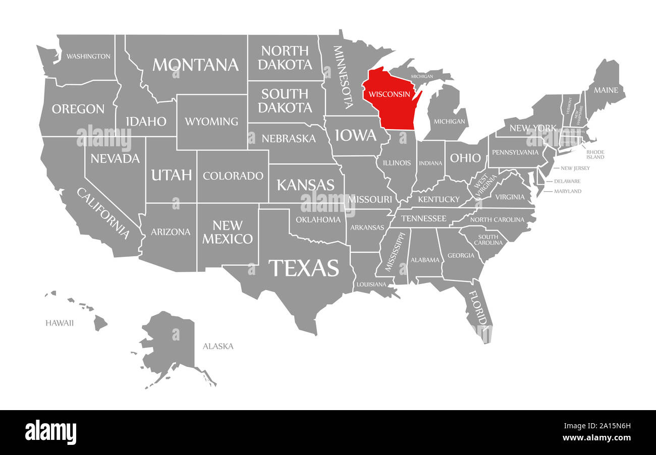 Wisconsin Red Highlighted In Map Of The United States Of America with Wisconsin On The Map Of Usa