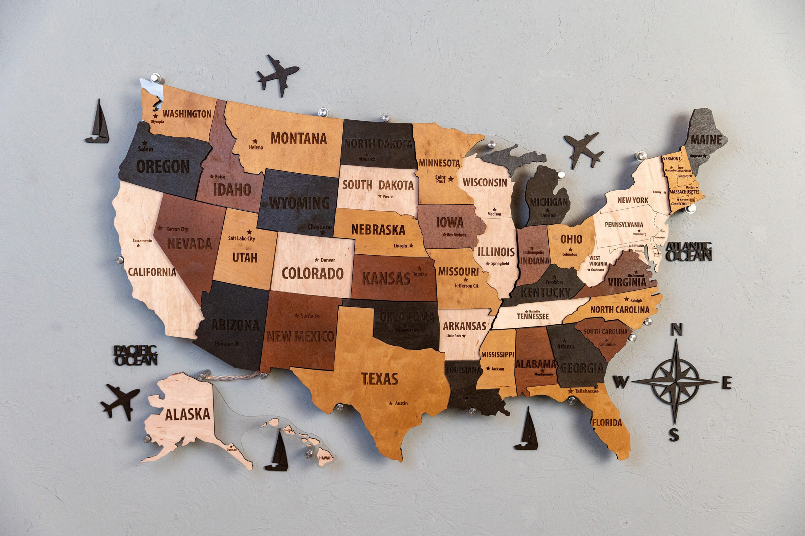 Wooden Usa Map: Push Pin Travel Wall Art With Led Backlight - Etsy.de regarding Wood Map Of Usa For Pictures