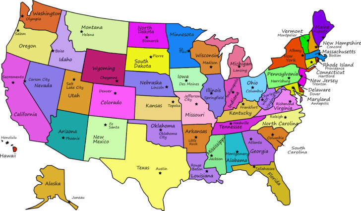 Map of USA with Capital Cities