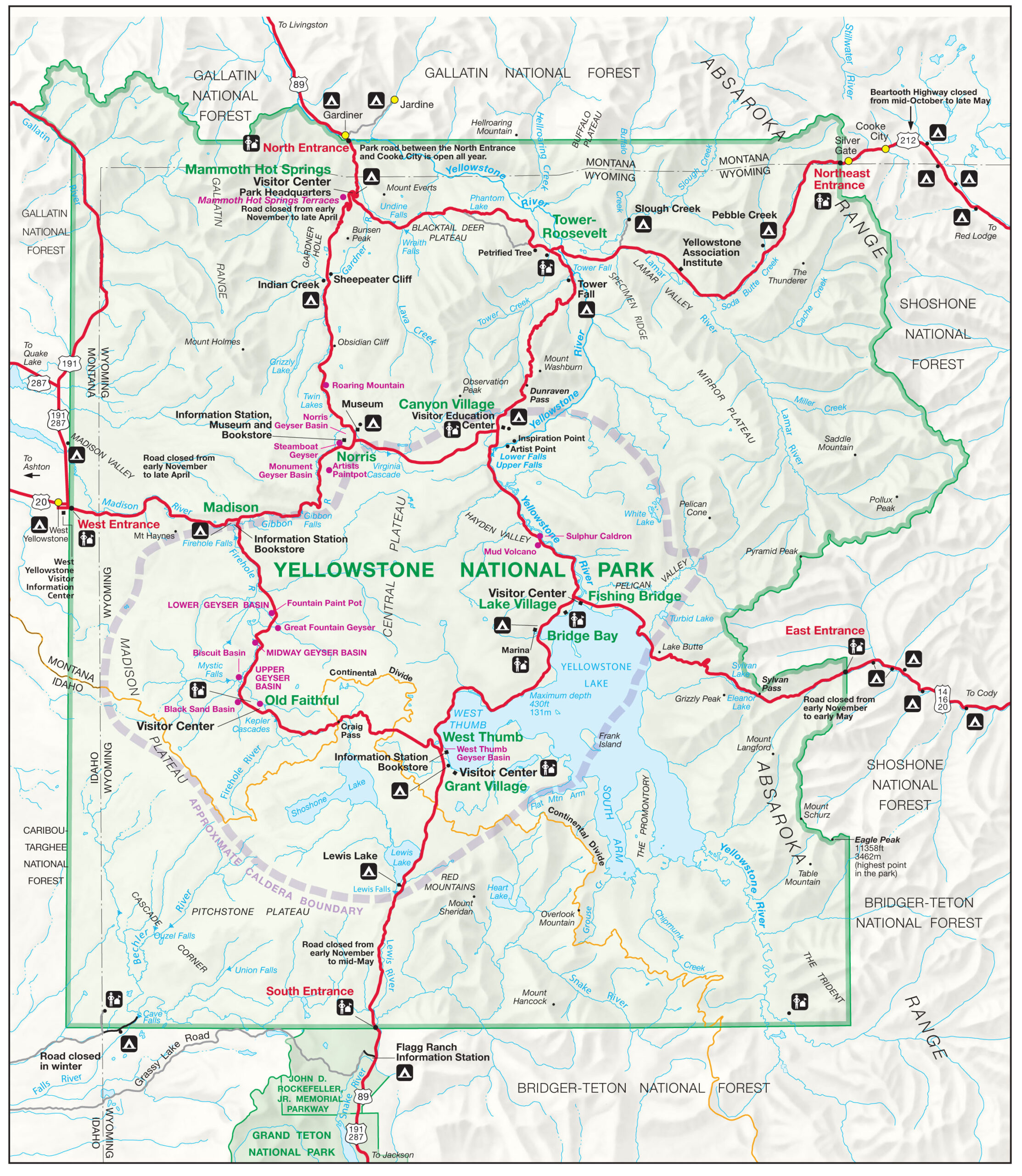 Yellowstone National Park - Official Park Map - Yellowstone Maps with Map Of Usa With Yellowstone National Park