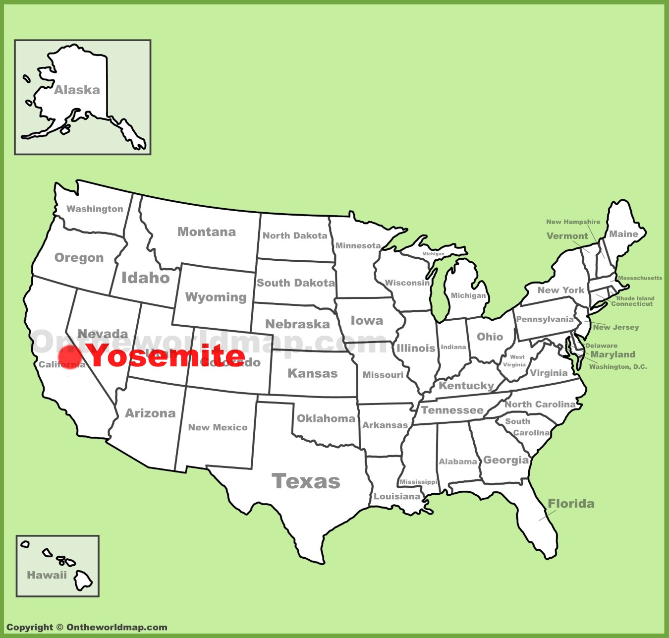 Yosemite Location On The U.s. Map - Ontheworldmap regarding Map Of Usa Yosemite National Park