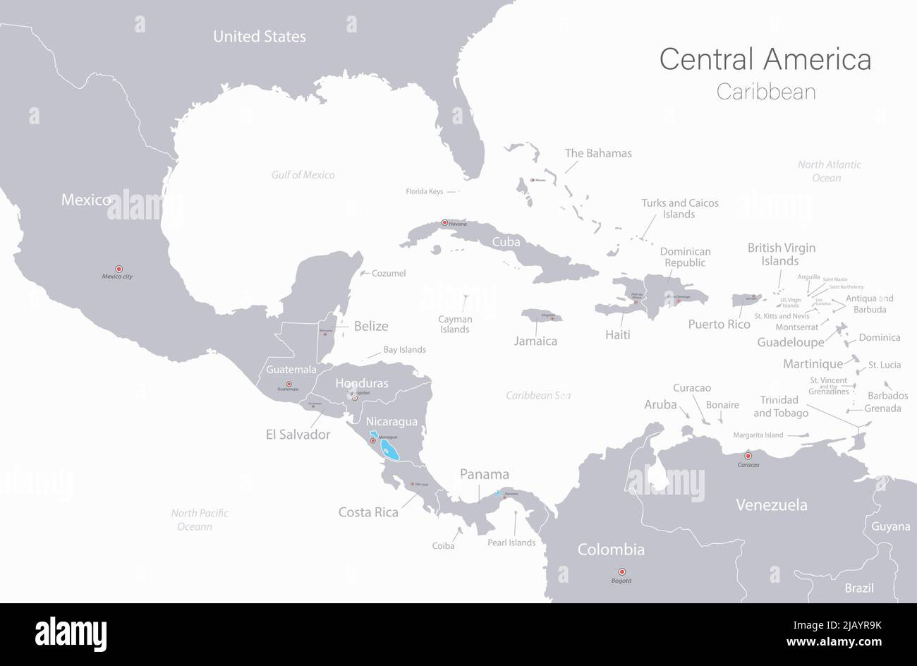 Zentralamerika Und Karibik Inseln Karte, Staaten Und Hauptstadt within Map Of The Usa And Caribbean Islands